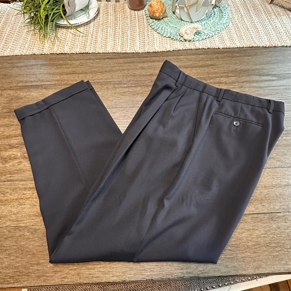 Sette Ponti Wool Dress‎ Suit Pants W36 L31 Black Pleated Cuffed Mens - Picture 1 of 11